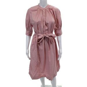 Yakira Bella Womens Short Sleeve Half Button Shirt Dress Pink Cotton Size Medium